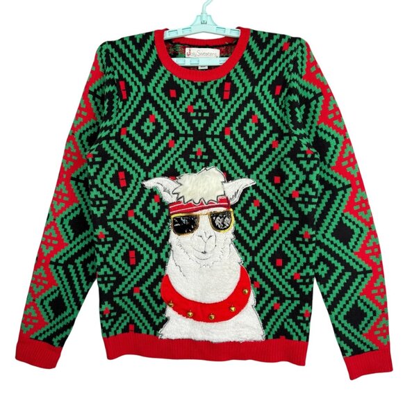 Jolly Sweaters Women's Llama Christmas Sweater Size M Sunglasses Red Collar NWOT - Picture 1 of 9